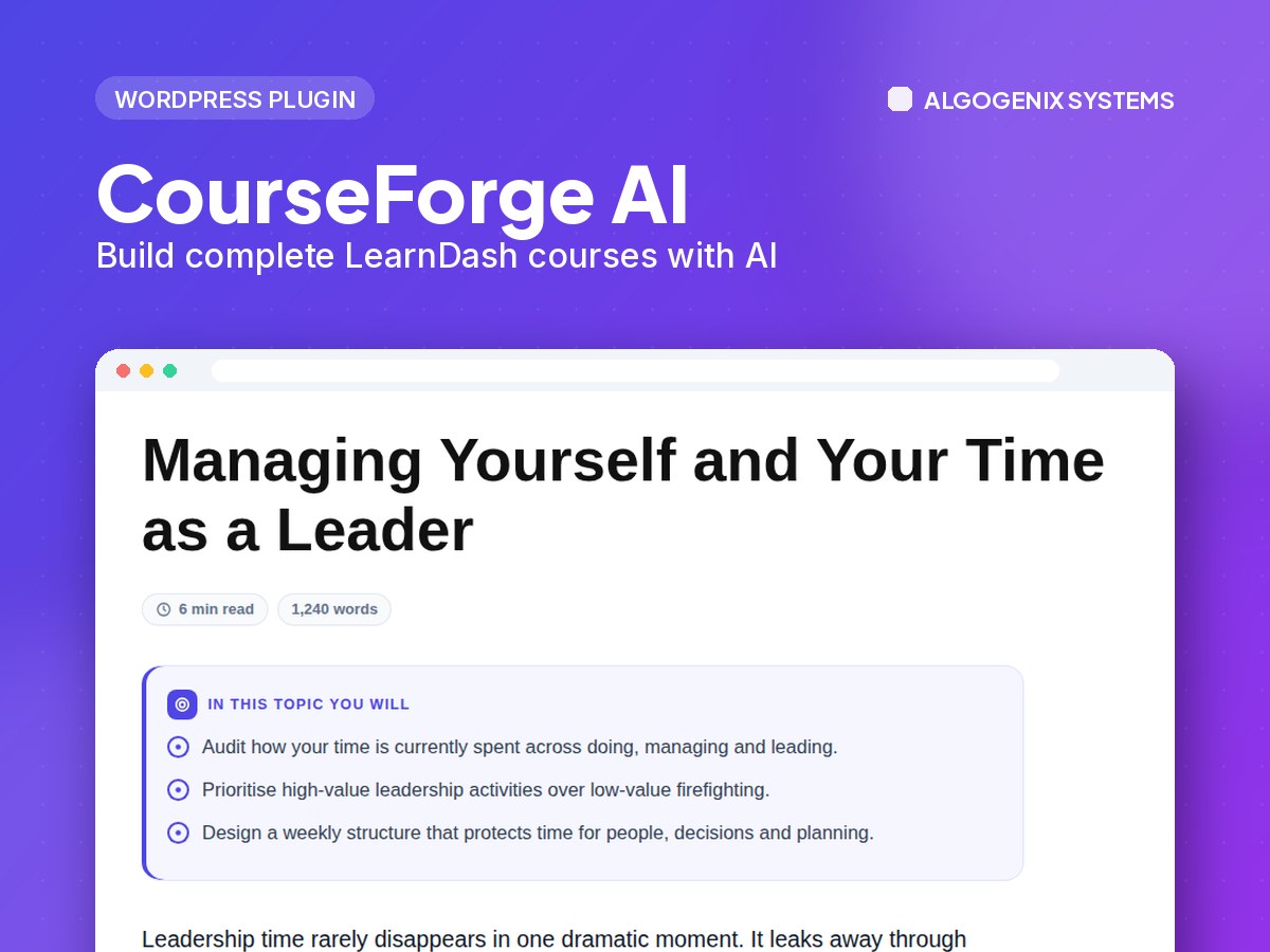 CourseForge AI – Build complete LearnDash courses with AI