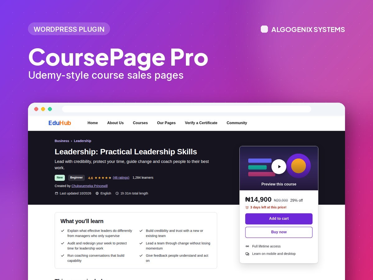 CoursePage Pro – Udemy-style course sales pages