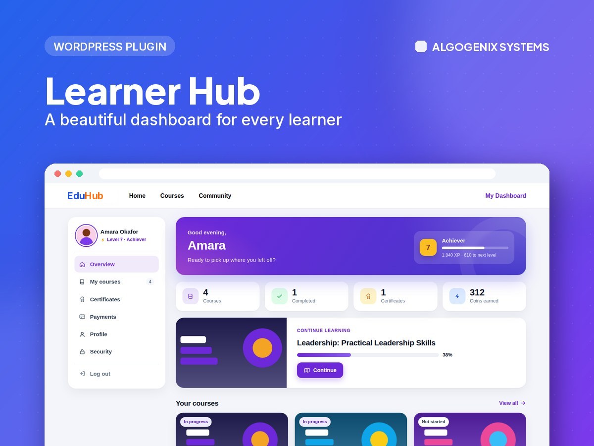 Learner Hub – A beautiful dashboard for every learner
